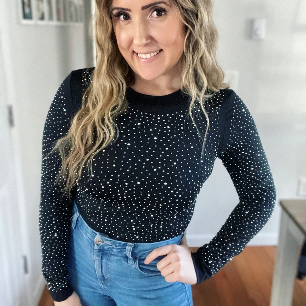 Razzle Dazzle Long Sleeve Black Bodysuit
